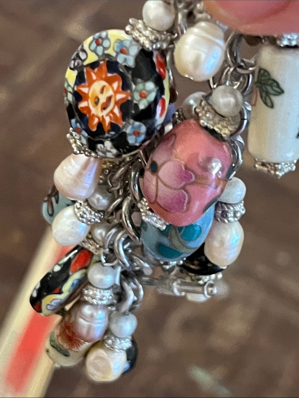 Artisan freshwater Pearl Charm Bracelet -cloisonné/enamel /milifori /charms - Picture 11 of 13
